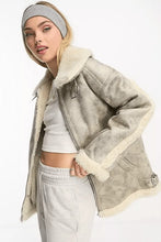 Load image into Gallery viewer, Women White Distressed Bomber Leather Jacket