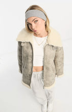 Load image into Gallery viewer, Women White Distressed Bomber Leather Jacket