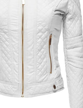 Load image into Gallery viewer, Women White Leather Biker Moto Jacket – Custom Fit
