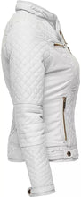 Load image into Gallery viewer, Women White Leather Biker Moto Jacket – Custom Fit