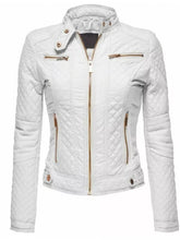 Load image into Gallery viewer, Women White Leather Biker Moto Jacket – Custom Fit