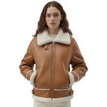 Load image into Gallery viewer, Women's Genuine Sheepskin Leather Jacket with Soft Faux Fur Interior