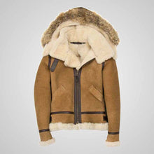 Load image into Gallery viewer, Women’s B3 Leather Bomber Jacket with Fur Hood - Brown & Black