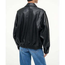 Load image into Gallery viewer, Women's Black Pure Lambskin Leather Bomber Jacket with Oversized Biker Style