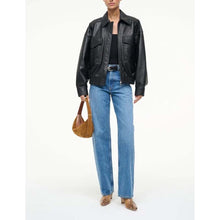 Load image into Gallery viewer, Women's Black Pure Lambskin Leather Bomber Jacket with Oversized Biker Style