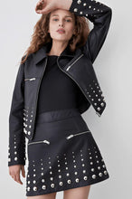 Load image into Gallery viewer, Women's Black Studded Leather Jacket