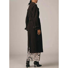 Load image into Gallery viewer, Women's Black Suede Leather Trench Coat with Belted Style and Custom Fit