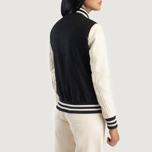 Load image into Gallery viewer, Women's Black & White Leather Varsity Biker Jacket