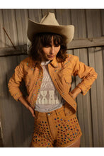 Load image into Gallery viewer, Women's Brown Spiked Studded Retro Silver Motorcycle Leather Jacket