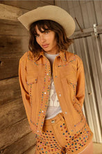 Load image into Gallery viewer, Women's Brown Spiked Studded Retro Silver Motorcycle Leather Jacket
