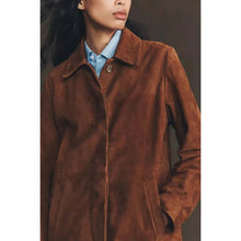 Load image into Gallery viewer, Women's Brown Suede Leather Trench Coat with Custom Made Tailored Fit