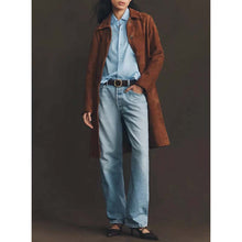 Load image into Gallery viewer, Women's Brown Suede Leather Trench Coat with Custom Made Tailored Fit