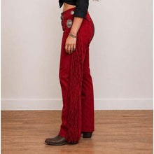 Load image into Gallery viewer, Women's Buckskin Suede Leather Chaps with Long Fringe in Western Rodeo Style