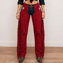 Load image into Gallery viewer, Women's Buckskin Suede Leather Chaps with Long Fringe in Western Rodeo Style