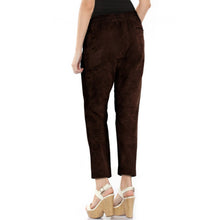 Load image into Gallery viewer, Women's Cropped Suede Leather Joggers Pant - Brown Pant