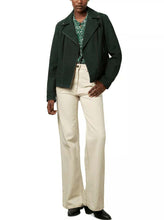 Load image into Gallery viewer, Womens Green Biker Suede Leather Jacket