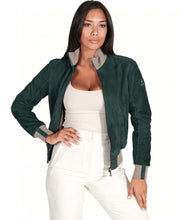 Load image into Gallery viewer, Women's Green Suede Leather Bomber Jacket