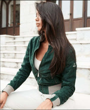 Load image into Gallery viewer, Women's Green Suede Leather Bomber Jacket