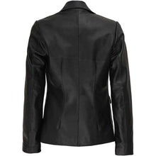 Load image into Gallery viewer, Women's Black Lambskin Leather Blazer with Stylised Notch Lapel in Relaxed Fit Style