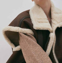 Load image into Gallery viewer, womens leather shearling vest in brown