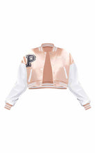 Load image into Gallery viewer, womens light pink varsity leather bomber jacket