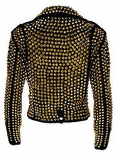 Load image into Gallery viewer, Women's Luxury Black Punk Leather Jacket with Gold Studs