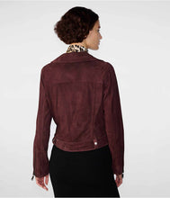Load image into Gallery viewer, Women's Maroon Suede Biker Leather Jacket