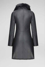 Load image into Gallery viewer, womens matte black sheepskin leather coat