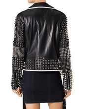 Load image into Gallery viewer, Women’s Philip Black Studded Leather Jacket with White Lining