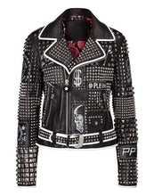 Load image into Gallery viewer, Women’s Philip Black Studded Leather Jacket with White Lining