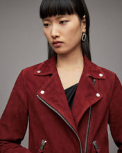 Load image into Gallery viewer, Women’s Red Suede Leather Biker Jacket