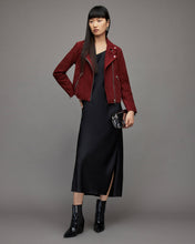 Load image into Gallery viewer, Women’s Red Suede Leather Biker Jacket