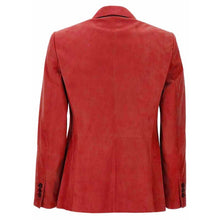 Load image into Gallery viewer, Women's Red Suede Leather Blazer with Notch Lapel in Slim Fit Tailored Style