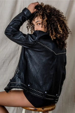Load image into Gallery viewer, Women’s Silver Spiked Studded Black Motorcycle Leather Jacket