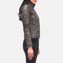 Load image into Gallery viewer, Women's Black Vintage Motorcycle Leather Jacket