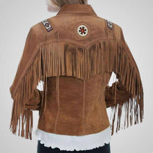Load image into Gallery viewer, Brown suede jacket with fringes