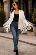 Load image into Gallery viewer, Women's White Premium Leather Fringe Jacket with Tassel Detail Western Cowgirl Style