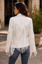 Load image into Gallery viewer, Women's White Premium Leather Fringe Jacket with Tassel Detail Western Cowgirl Style
