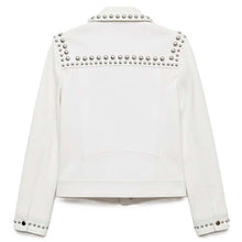 Load image into Gallery viewer, Women's White Genuine Leather Biker Jacket with Rivet Studded Gothic Style