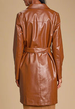 Load image into Gallery viewer, Women's Tan Brown Leather Trench Coat
