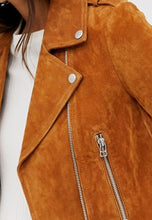 Load image into Gallery viewer, Women’s Tan Brown Suede Leather Biker Jacket