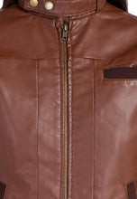 Load image into Gallery viewer, Women&#39;s Chocolate Brown Leather Bomber Jacket
