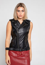Load image into Gallery viewer, Women’s Black Leather Biker Vest
