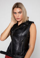 Load image into Gallery viewer, Women’s Black Leather Biker Vest