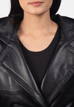 Load image into Gallery viewer, Women's Black Leather Hooded Trench Coat