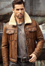 Load image into Gallery viewer, Men’s Brown B3 Shearling Flight Aviator Coat Jacket