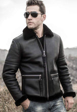 Load image into Gallery viewer, Men’s Black Shearling Flight Aviator Jacket
