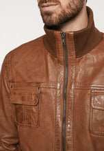 Load image into Gallery viewer, Tan Brown Leather Bomber Jacket
