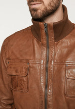 Load image into Gallery viewer, Tan Brown Leather Bomber Jacket