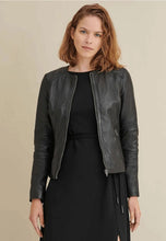 Load image into Gallery viewer, Women's Black Sheepskin Leather Racing Jacket
